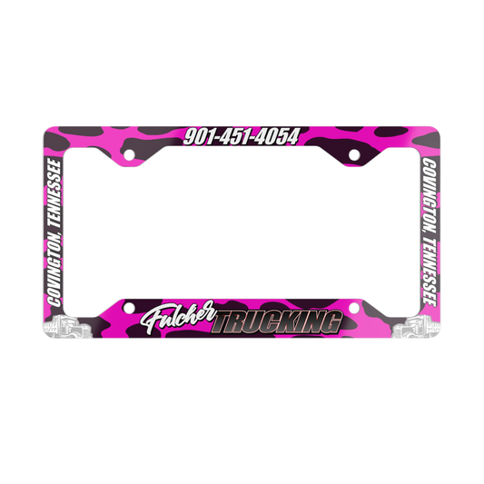 Pink Cow Print Fulcher Trucking Plate Frame